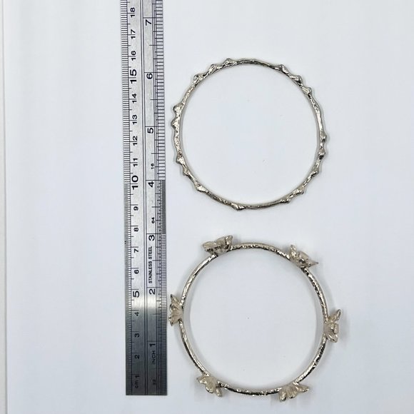 Set of 2 - Shiny Textured Gold Tone Flower & Jeweled Bangle Bracelets - Picture 6 of 7